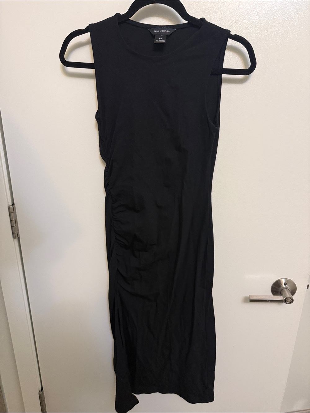 Club Monaco Black Sleeveless Ruched Midi Dress